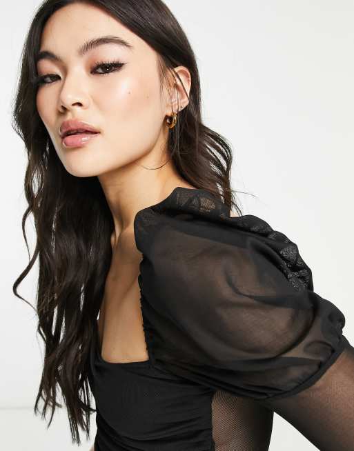Rebellious Fashion – Body in Schwarz mit Puffärmeln, 3 von 4