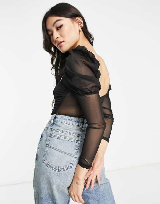 Rebellious Fashion - Body nero con maniche a sbuffo, 2 di 4