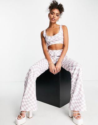 Rebellious Fashion crop top co-ord in lilac check