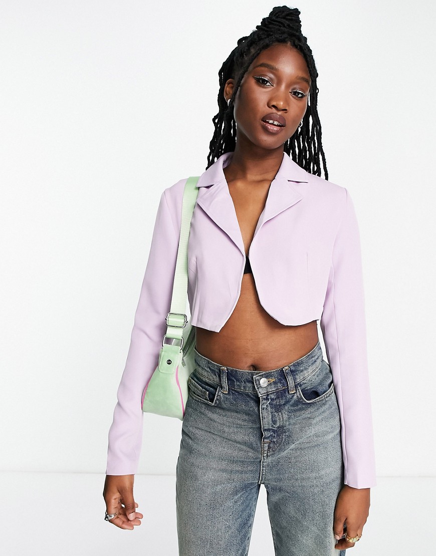 Rebellious Fashion Cropped Blazer In Purple - Part Of A Set