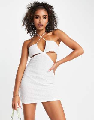 cut-out mini sequin dress in white