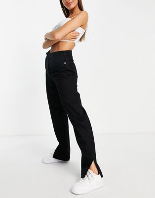 Rebellious Fashion denim straight leg side split jeans in black