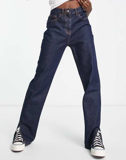 Rebellious Fashion denim straight leg side split jeans in indigo