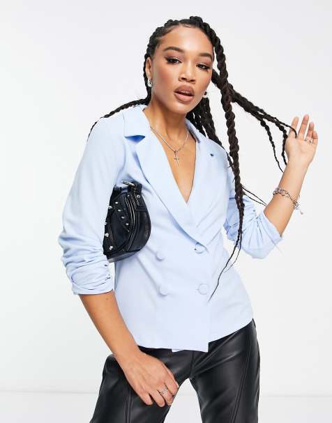 Rebellious Fashion - Double breasted blazer in lichtblauw, deel van co-ord set - view 1