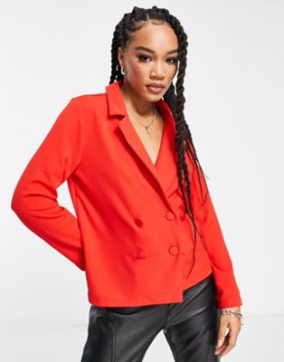 Rebellious Fashion double breasted blazer in red co ord