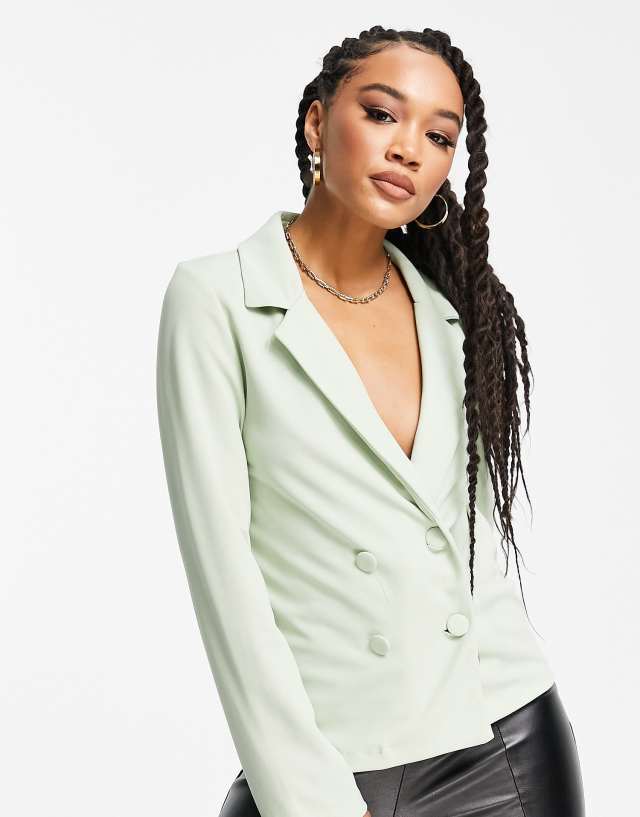 Rebellious Fashion double breasted blazer in sage green - part of a set