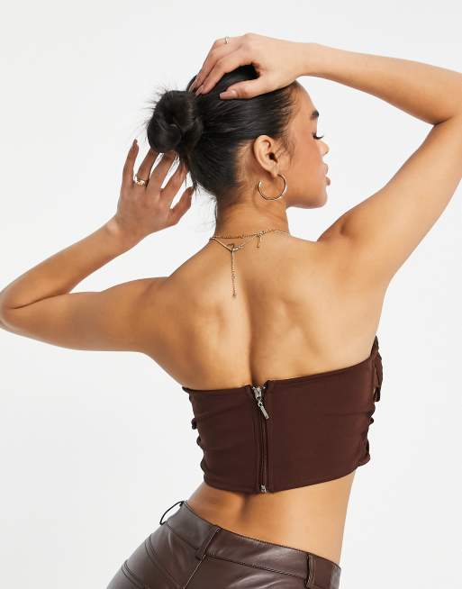 Rebellious Fashion exclusive strappy corset top in chocolate - part of a  set