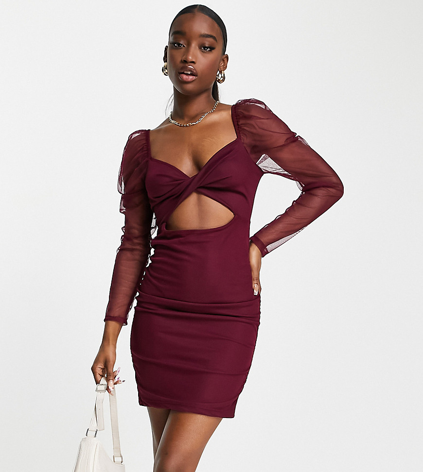 Rebellious Fashion exclusive twist front ruched mini dress in berry-Red