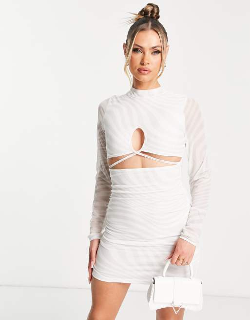Rebellious Fashion - Exclusives - Mini jurk met lange mouwen en uitsnijding en print in stone