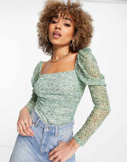 White Long Sleeves Floral Mesh Bodysuit - Daphne – Rebellious Fashion