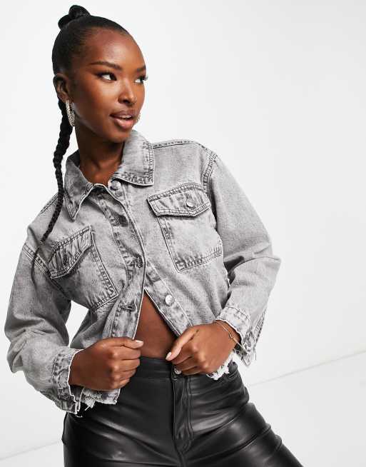 Cropped denim shop jacket frayed