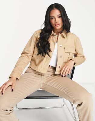 Giacca di jeans color cammello corta con tasca pratica-Neutro - Rebellious Fashion jeans donna Neutro