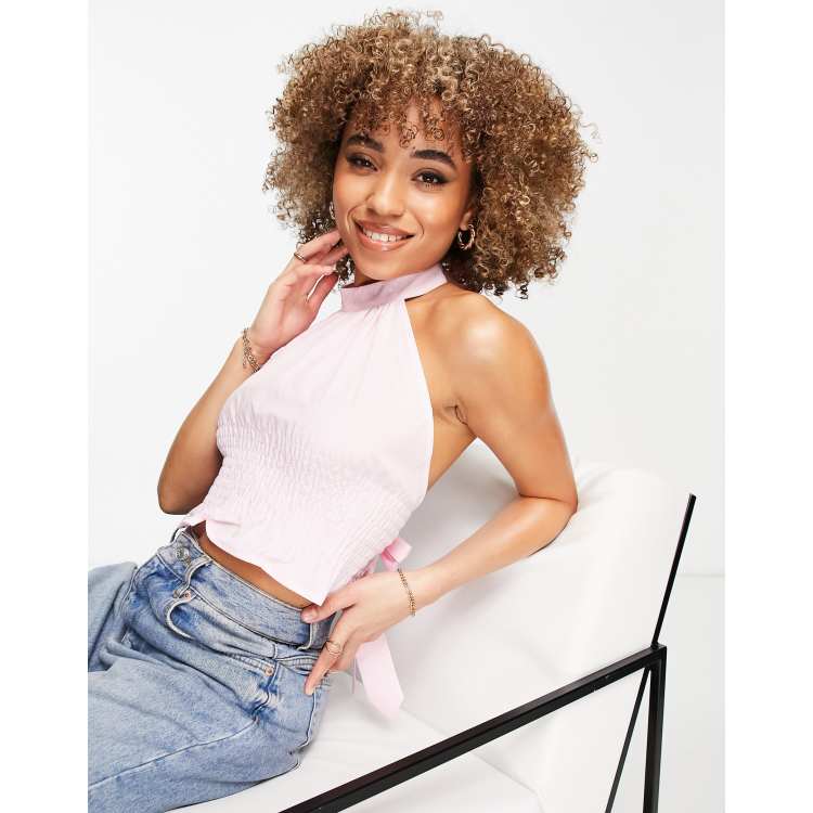 Rebellious Fashion halter neck tie backless top in pink | ASOS