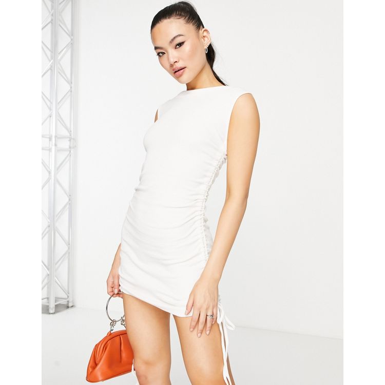 White High Neck Side Ruched Mini Bodycon Dress - Nia – Rebellious