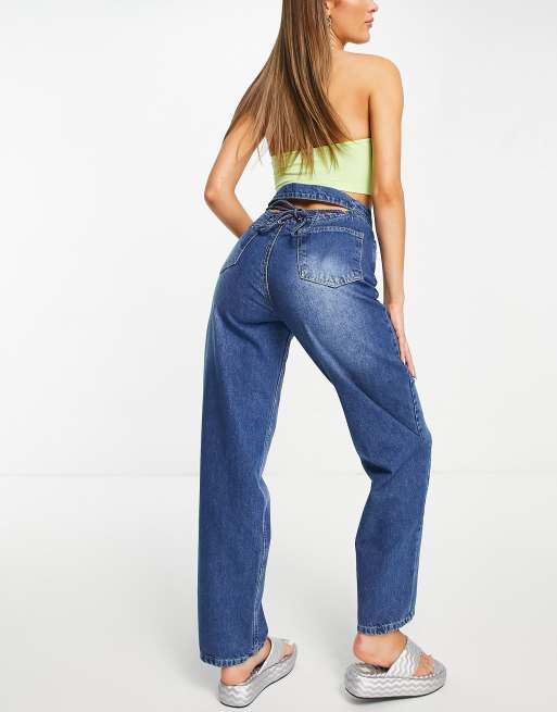 essay visueel Oneerlijkheid Rebellious Fashion high waist jeans with lace-up back in vintage blue | ASOS