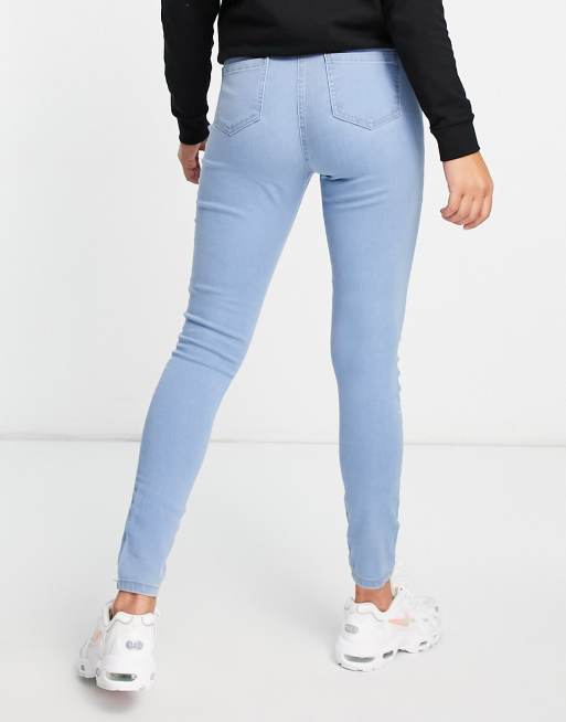 Rebellious Fashion high waist stretch jeggings in light blue