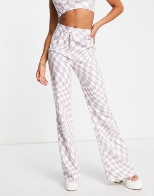 Rebellious Fashion high waist trousers co-ord in lilac check
