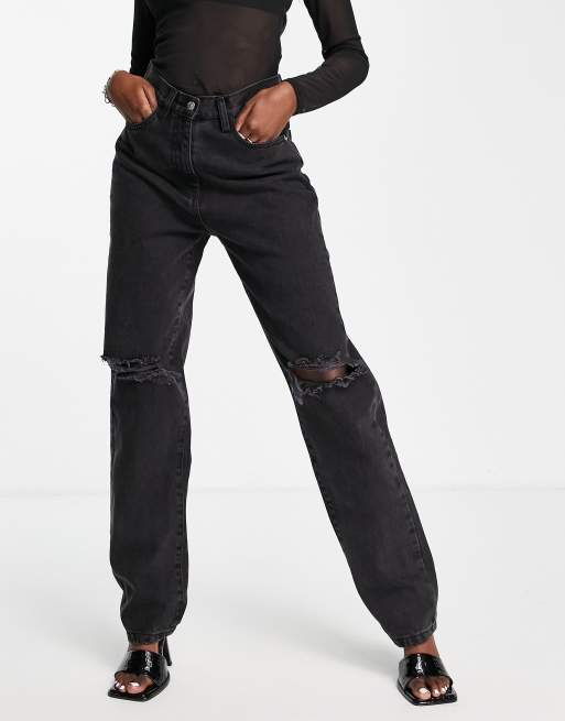 Rebellious Fashion - Jean ultra long en denim effet usé aux genoux - Anthracite