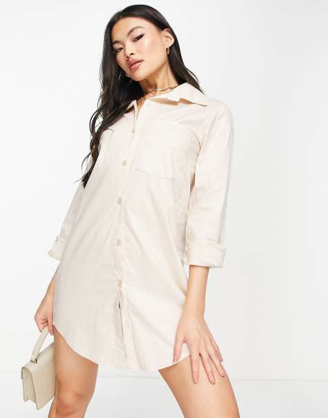 Rebellious Fashion – Kamiennobeżowa sukienka koszulowa oversize - view 1