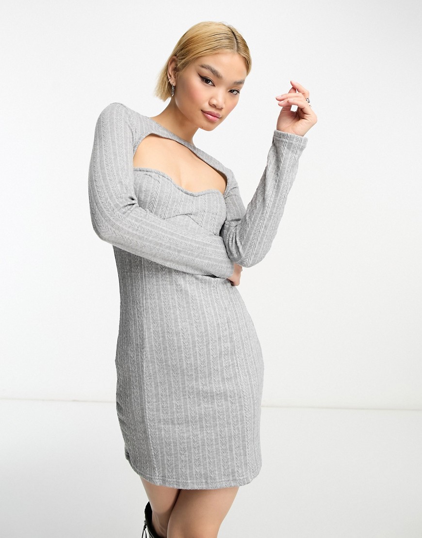 knitted cut out detail mini dress in gray