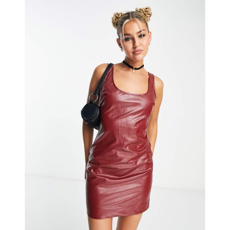 Red leather look store dress