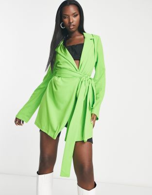 Rebellious Fashion Longline Blazer Dress In Lime-green