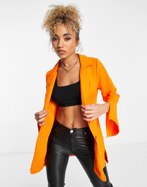 Rebellious Fashion longline blazer in pop orange