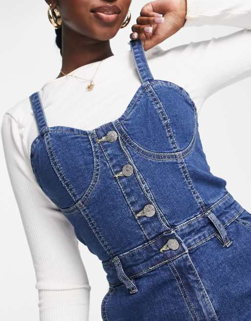 Rebellious Fashion - Mellemblå denimjumpsuit med stropper foran, 3 af 4