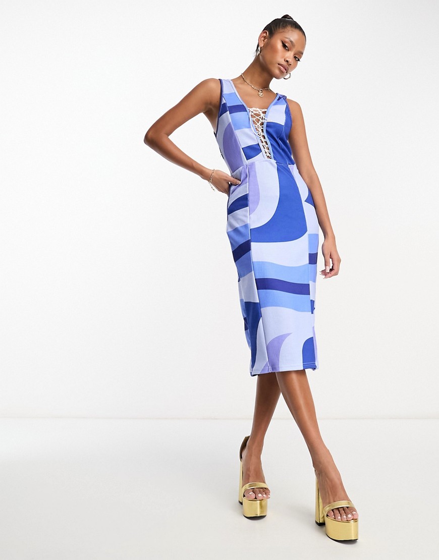 mini dress in blue swirl print-Multi