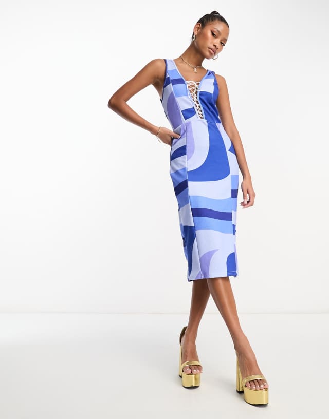 Rebellious Fashion mini dress in blue swirl print