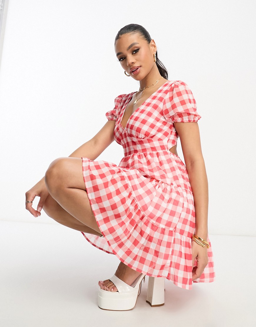 rebellious fashion mini skater dress with open back in red gingham