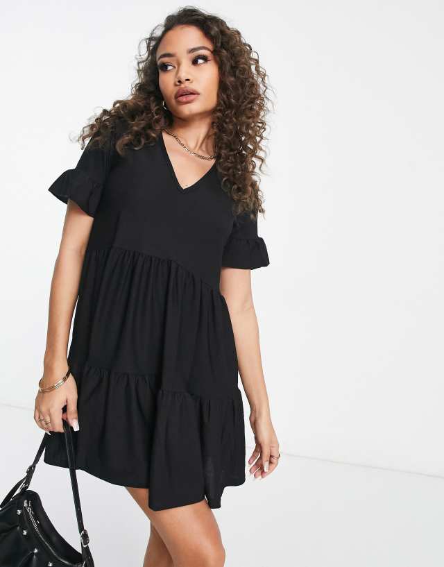 Rebellious Fashion mini smock dress in black