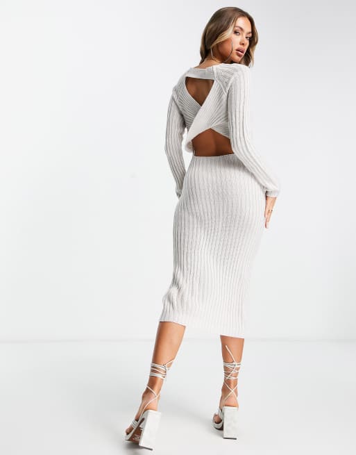 Beige Open Twist Back Knit Midi Dress - Karrah – Rebellious Fashion