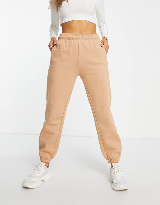 Camel Satin Joggers With Elasticated Cuff