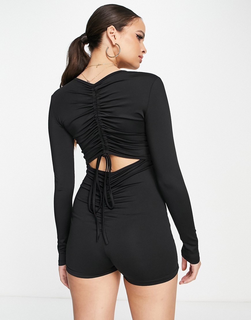 Rebellious Fashion Playsuit With Bum Ruch In Black