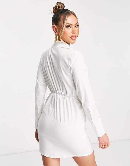 Rebellious Fashion plunge knot detail shirt dress in white