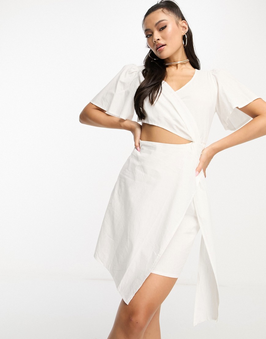 Rebellious Fashion poplin mini dress with frill detail in white