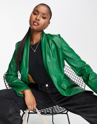 Rebellious Fashion leather look blazer co-ord in green
