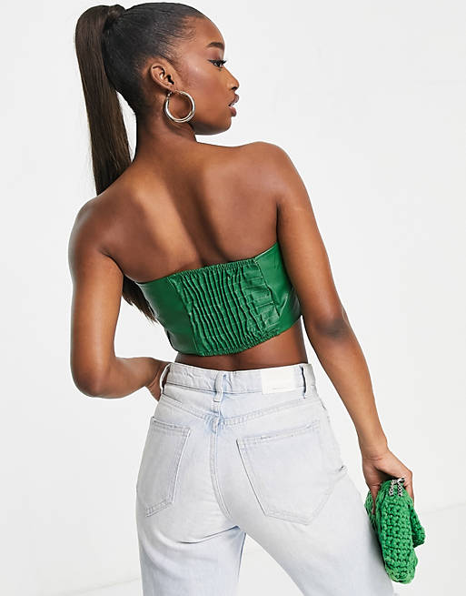 Women Rebellious Fashion pu corset co ord in green 