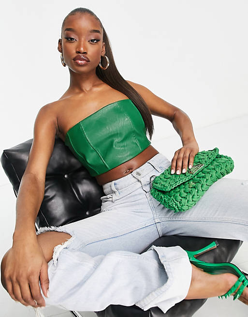Women Rebellious Fashion pu corset co ord in green 