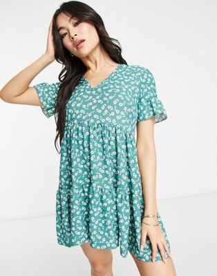 Rebellious Fashion mini smock dress in green floral print - ASOS Price Checker
