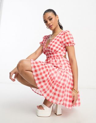 Rebellious Fashion mini skater dress with open back in red gingham - ASOS Price Checker