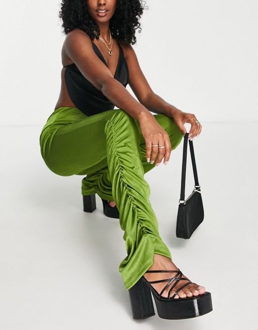 Rebellious Fashion ruched flare pants in green