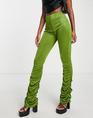 Rebellious Fashion ruched flare trouser in green