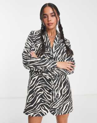 Rebellious Fashion Sequin Blazer Dress In Zebra Print-multi