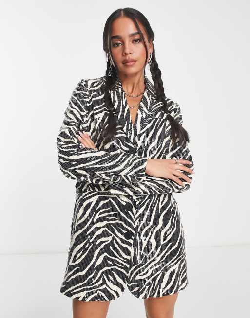 Rebellious Fashion sequin blazer dress in zebra print | ASOS