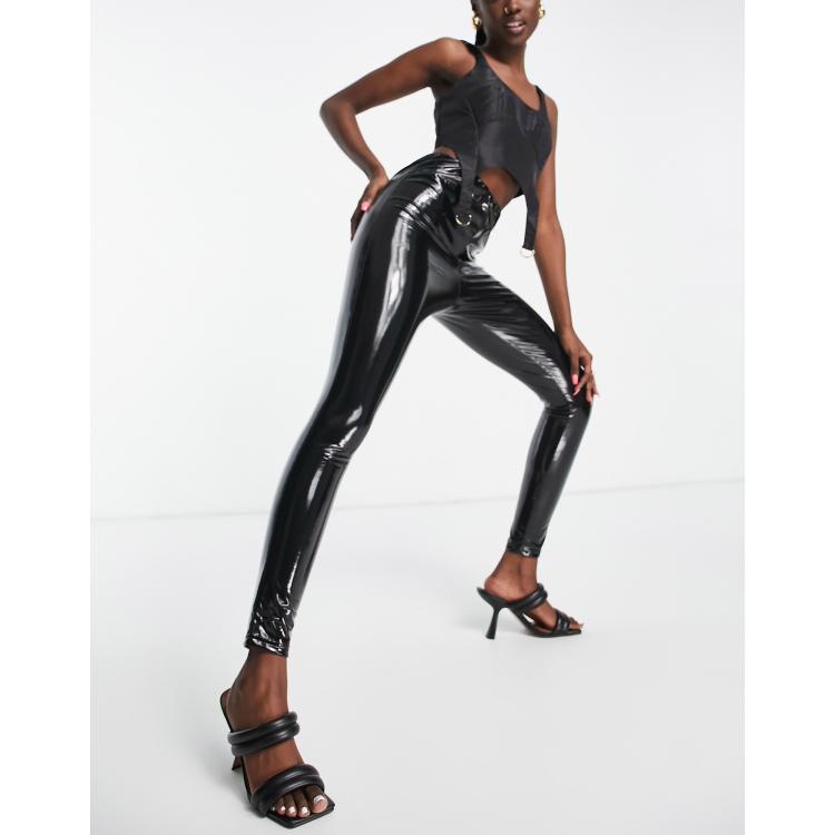 Rebellious Fashion shiny vinyl PU leggings in black