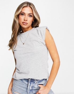 Rebellious Fashion shoulder pad oversized T-shirt in grey
