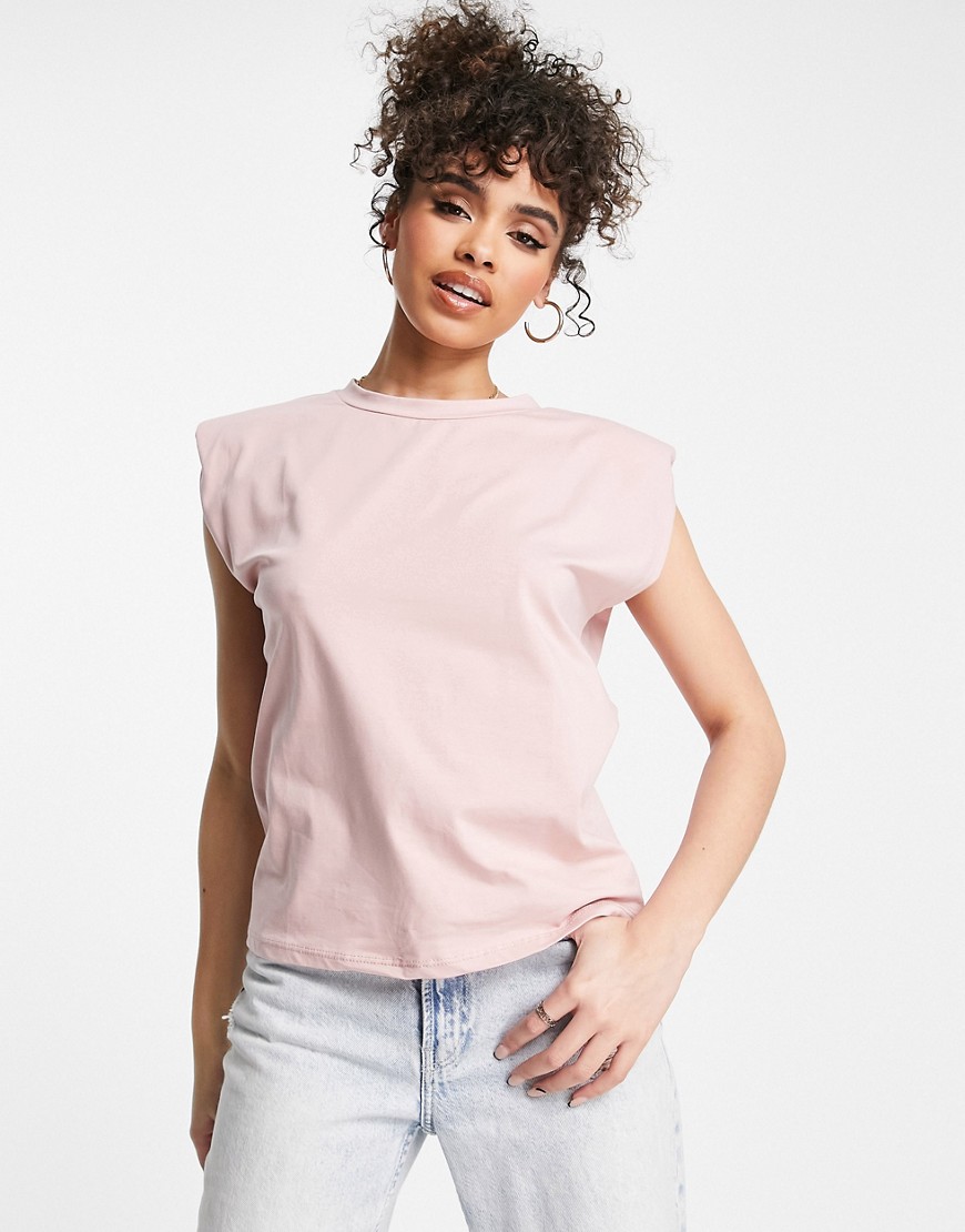 Rebellious Fashion shoulder Pad Oversized T-shirt in pink