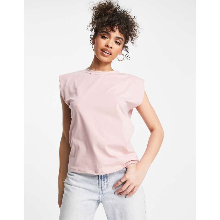 Rebellious Fashion shoulder Pad Oversized T shirt in pink ASOS